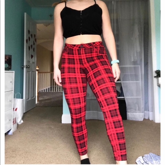 Plaid stretchy jeggings - Picture 1 of 3